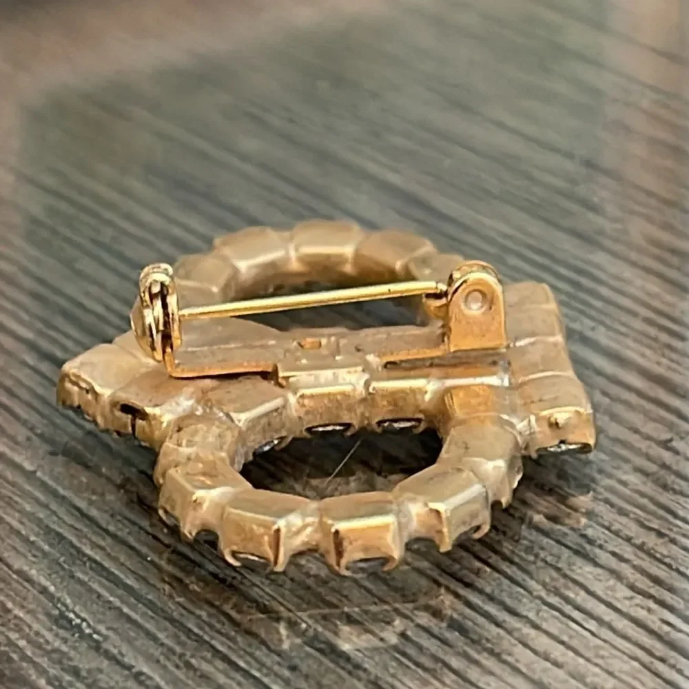 Vintage Gold-tone Crown Brooch with Rhinestones